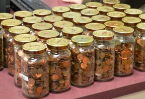 Jars filled with Pennies